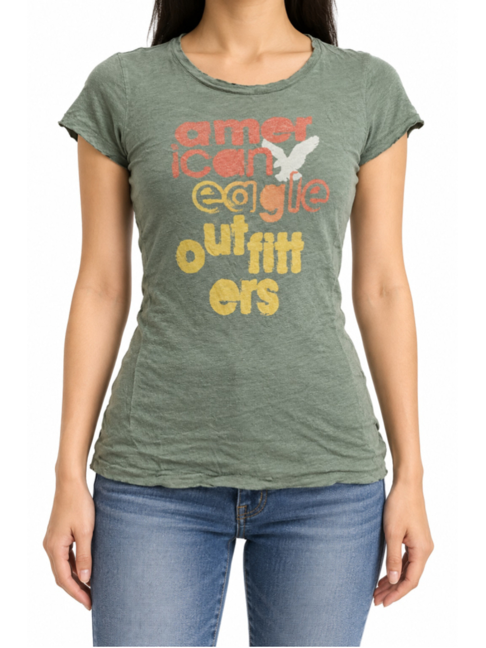 American Eagle Outfitters Graphic Tee Tshirt Womens Medium Sage Green Cotton Y2K